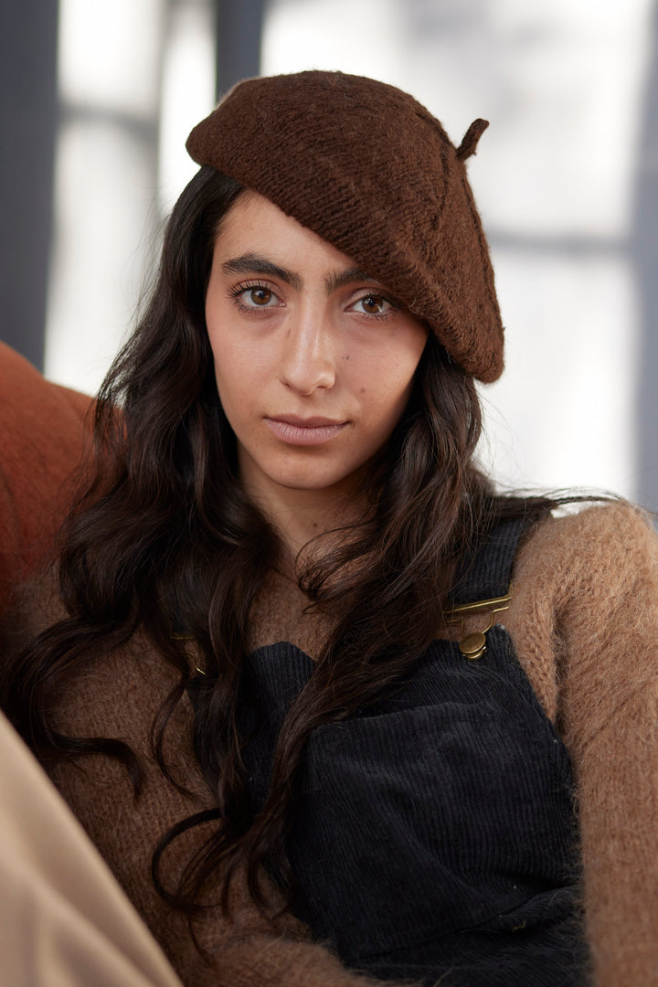Dark Brown Beret 100% Baby Alpaca