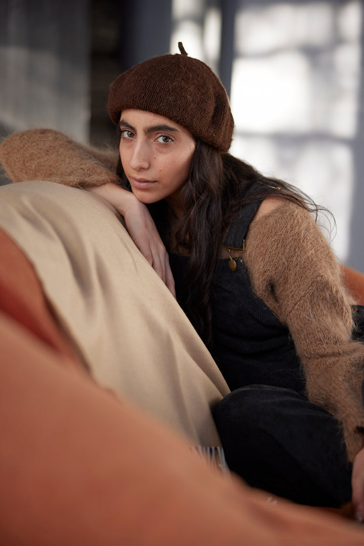 Dark Brown Beret 100% Baby Alpaca